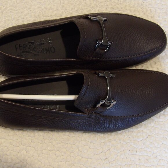 NEW IN BOX FERRAGAMO CANCUN Brown Calf Pebbled Leather Men Loafers. Size 6.5 EEE main image 10